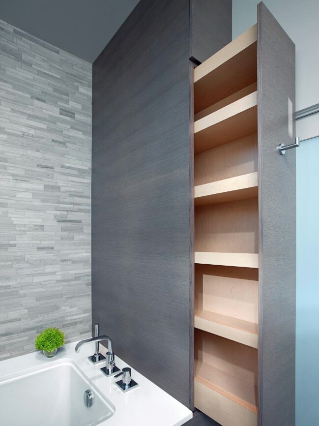 Use clever pull-out storage in your bathroom.
