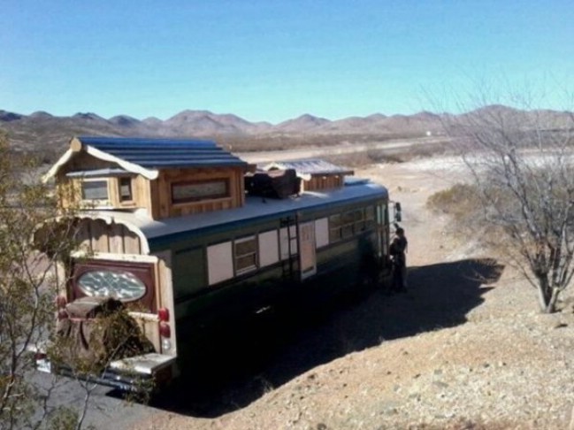 Woodworker’s Son Remodels Old Green Bus into One-of-a-Kind Tiny House