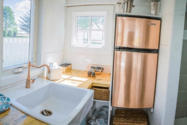 Gorgeous and Trendy 200 Square Foot Tiny House for Sale with a Copper Fridge!