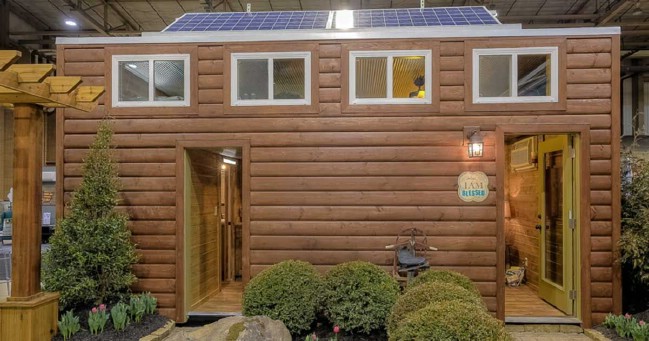This Shipping Container was Turned into a Rustic Log Tiny House