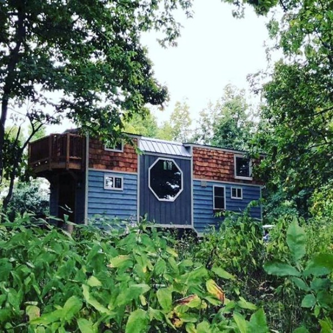 This Charming Blue Tiny House Is 340 Square Feet of Spacious Delight