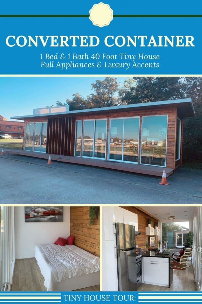 Converted container home collage