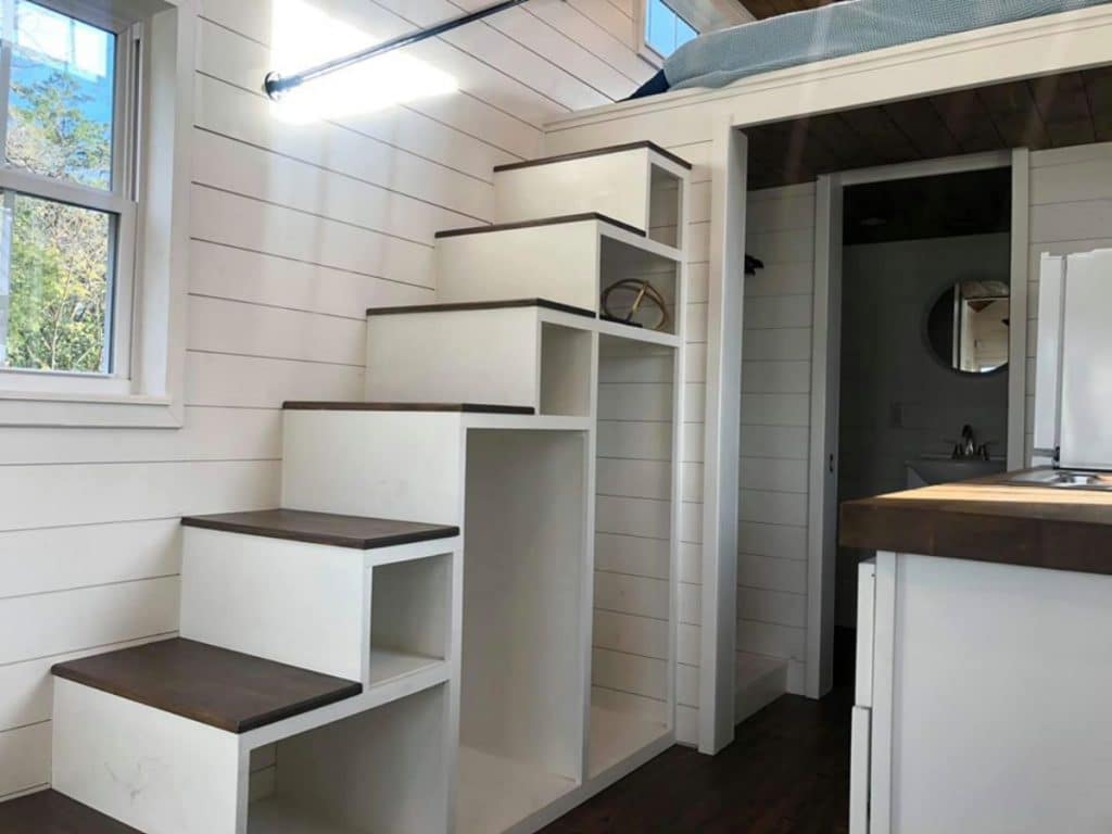 White storage stairs to loft