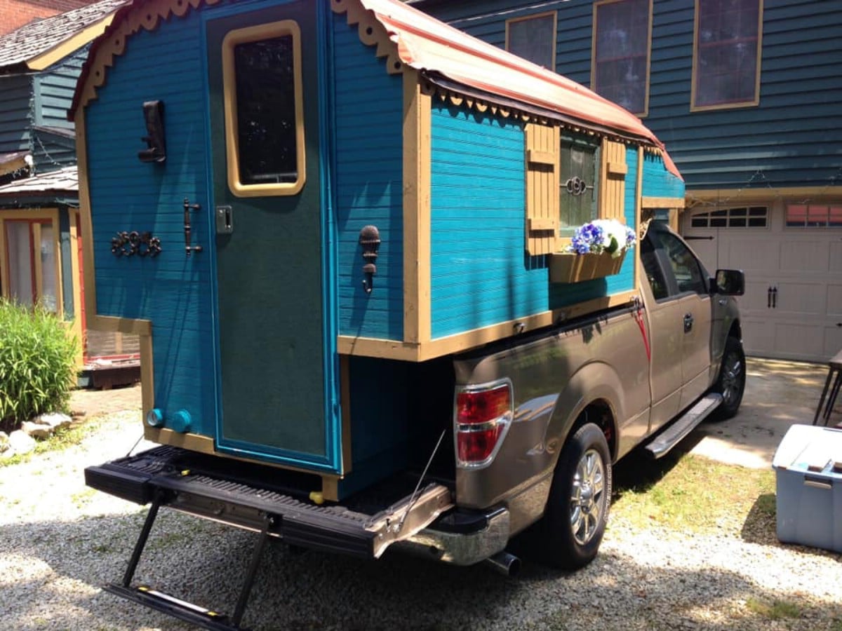 Back side of tiny house truck camper