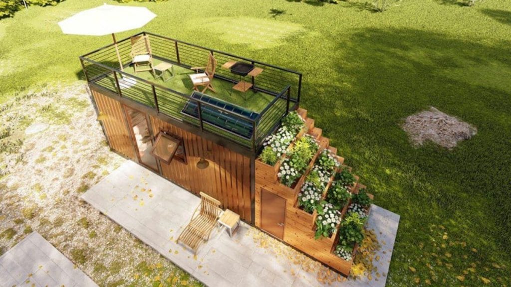 Converted shipping container with garden