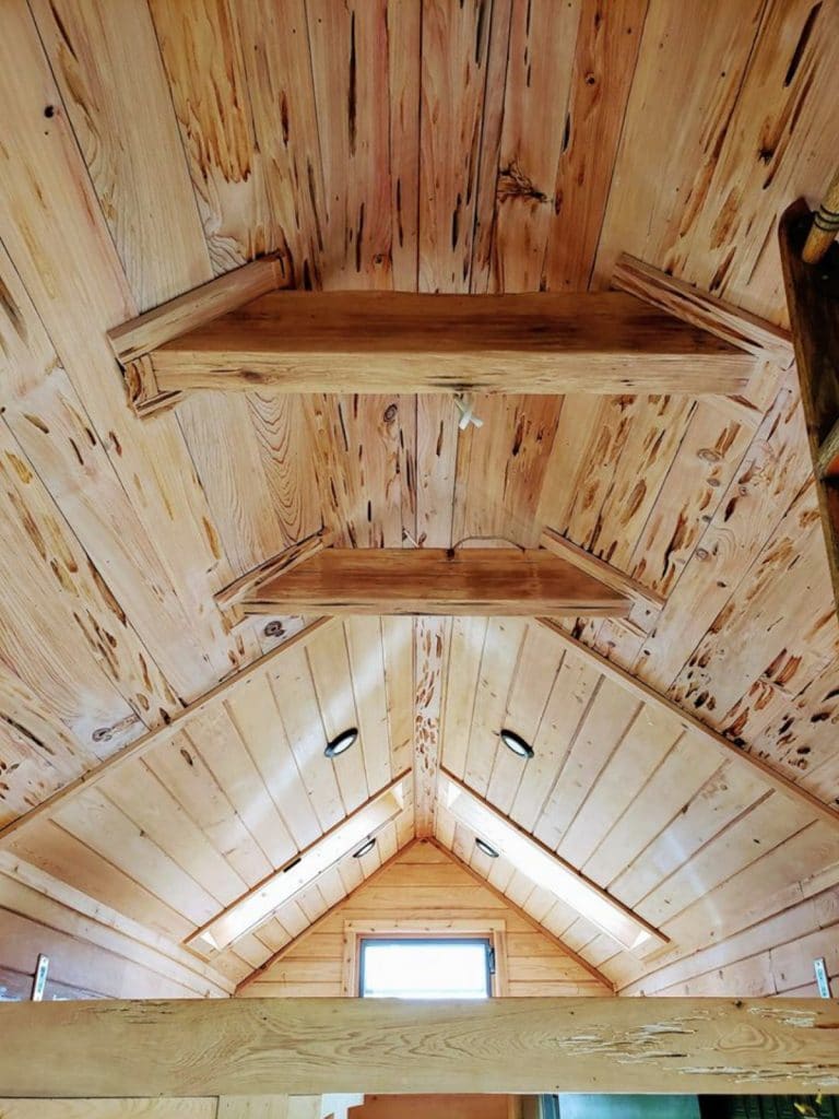 Wood ceiling of tiny home