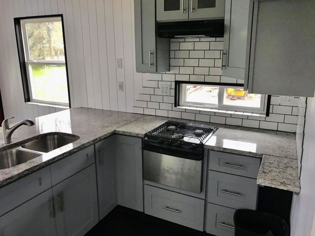 Built in stove in tiny house