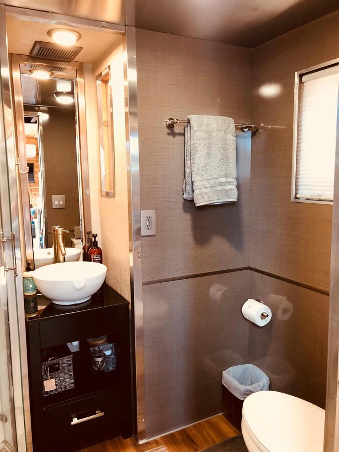Tiny house shower and vanity
