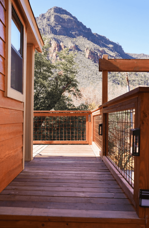 Wrap around porch with mountain view