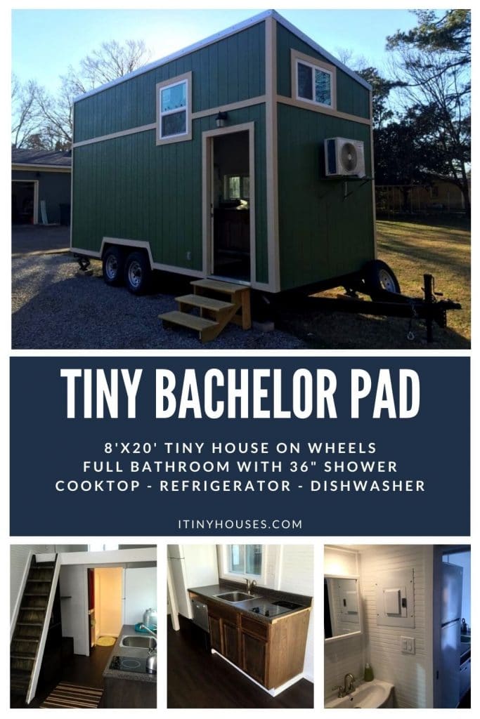 Green bachelor pad tiny house collage