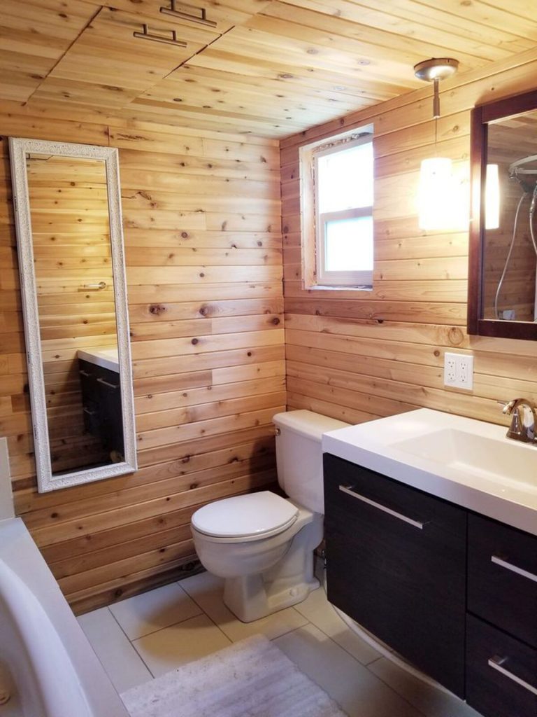 Bathroom with wooden paneling