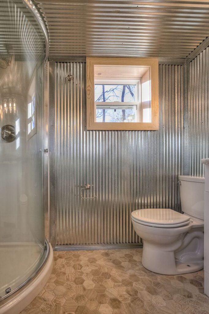 Bathroom with corrugated steel walls