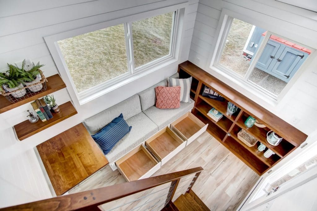 View from stairs into living room