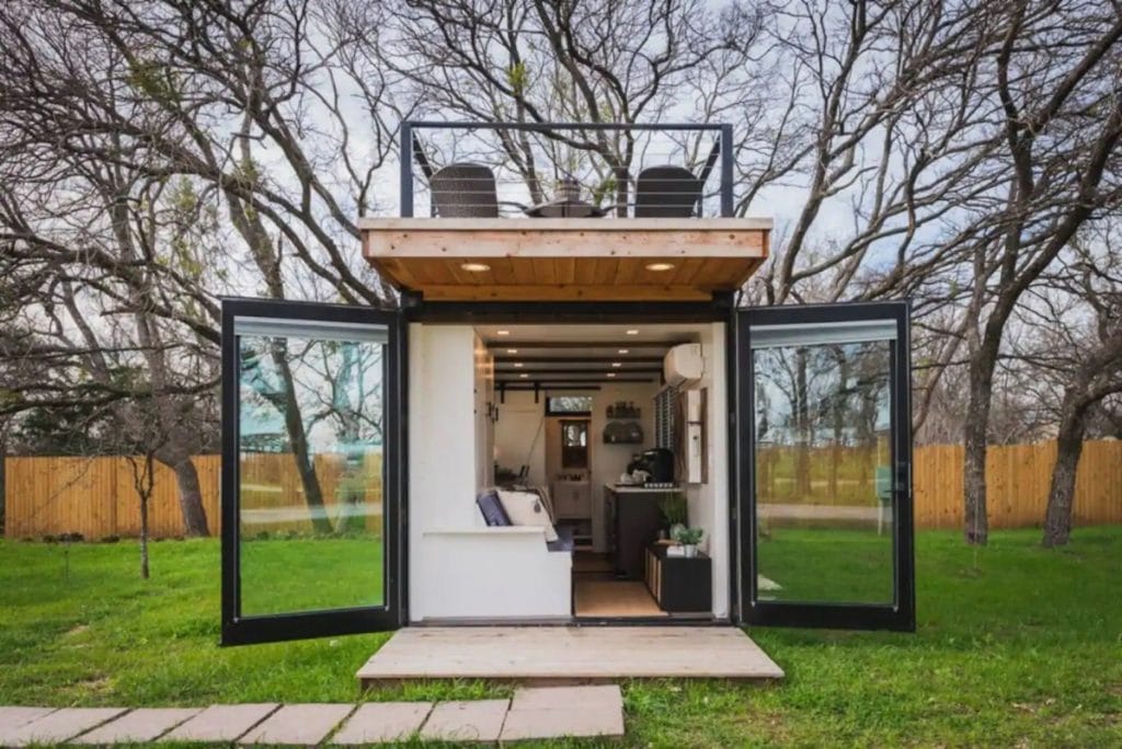 Tiny house with open doors