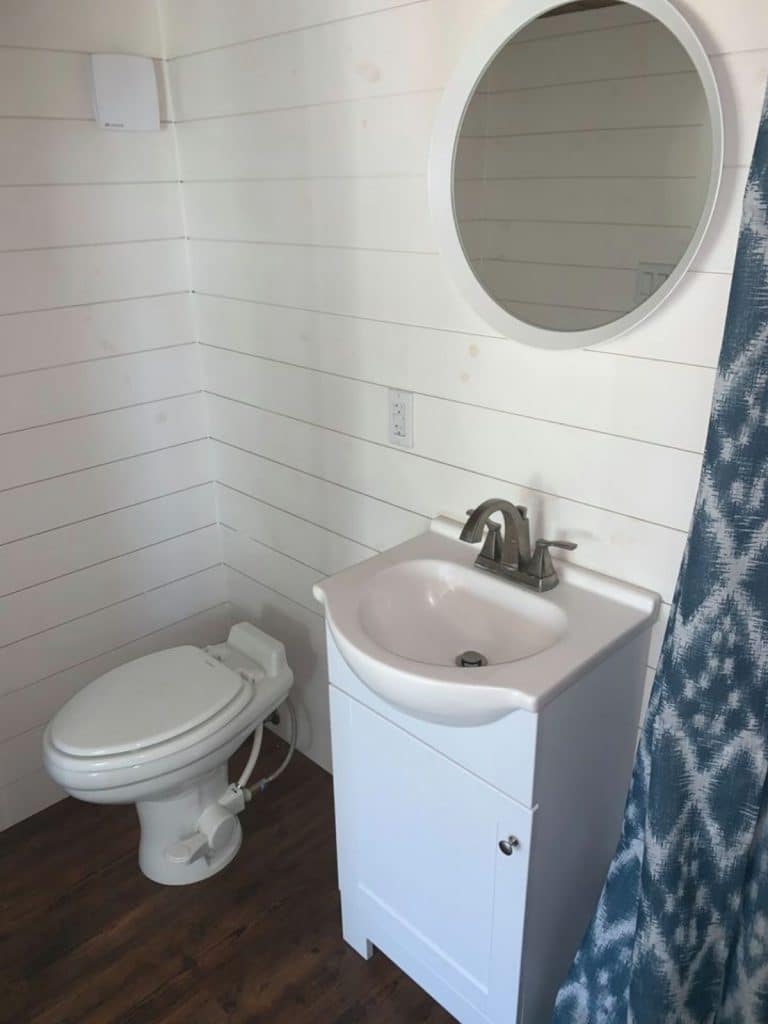 Toilet with bidet and white vanity