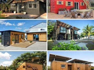 Collage photo featuring various container tiny houses form the post.