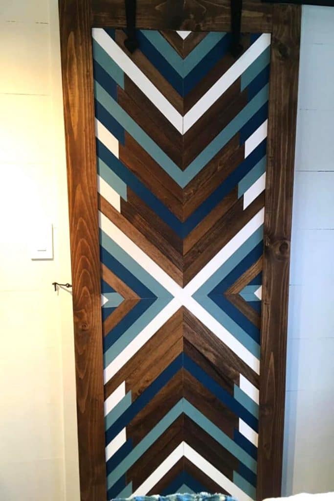 Decorative wood door with teal paint