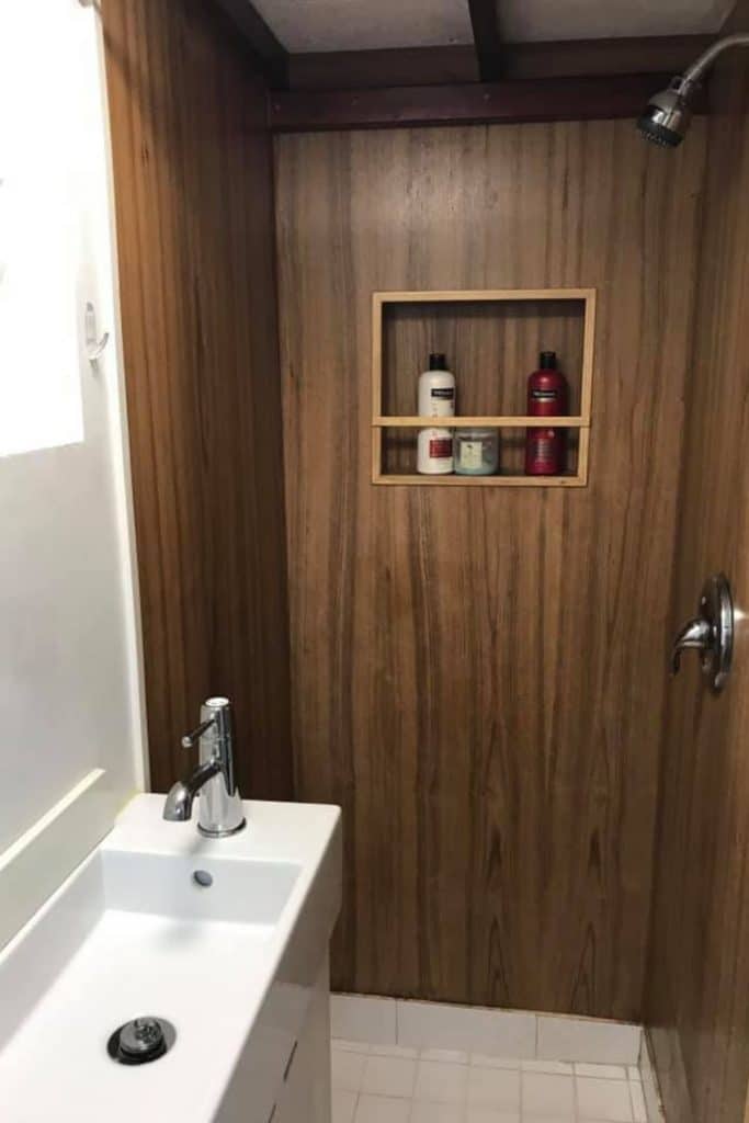 Wood paneled shower