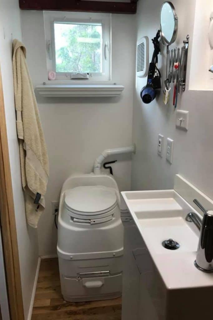 RV toilet in tiny house