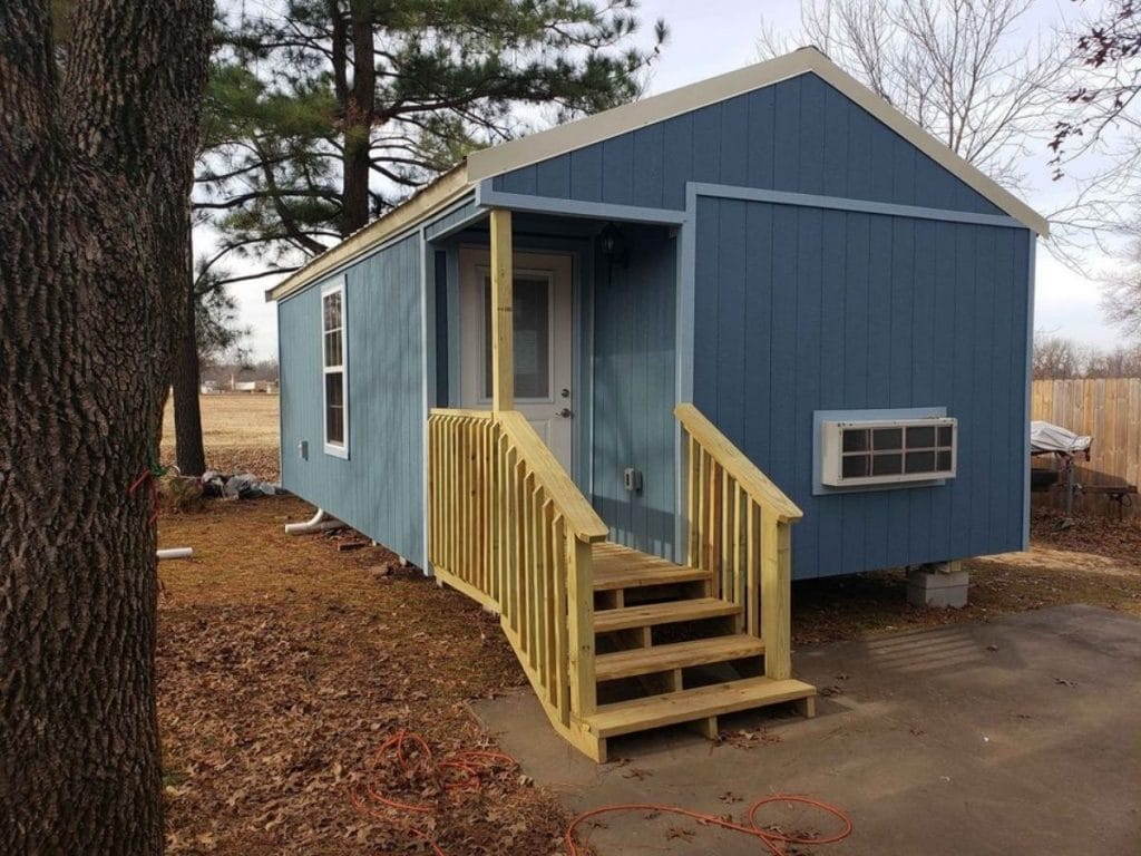 Blue cabin with porch