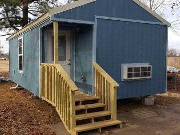 Blue cabin with porch