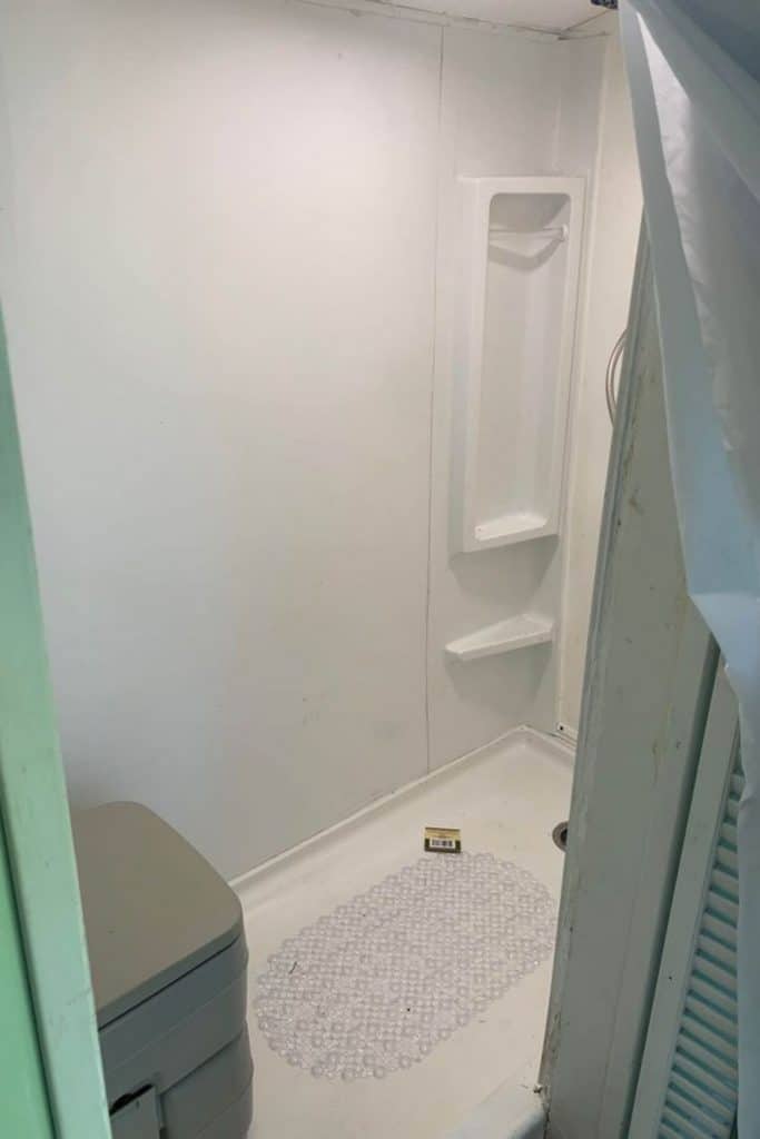 Shower in tiny bathroom
