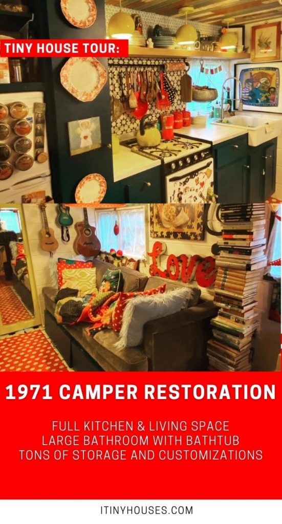 Old camper tiny house conversion collage