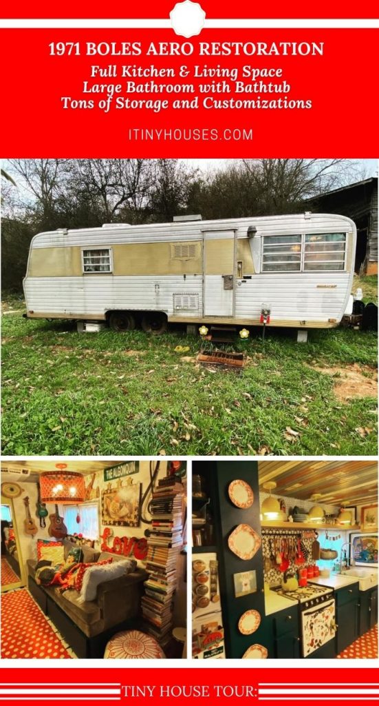 Old camper tiny house conversion collage