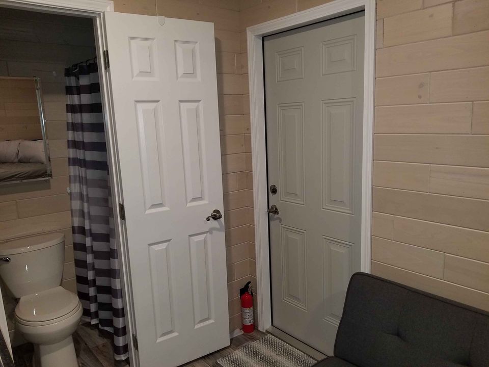 Front door of tiny home from inside
