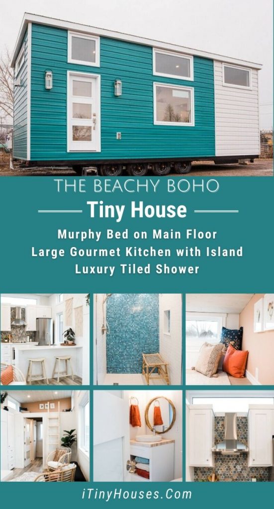 Teal tiny house beachy boho collage image