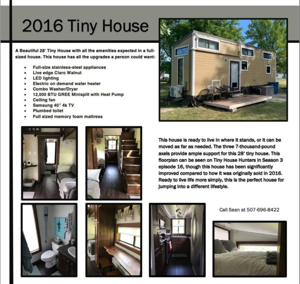 Collage image with details about tiny home