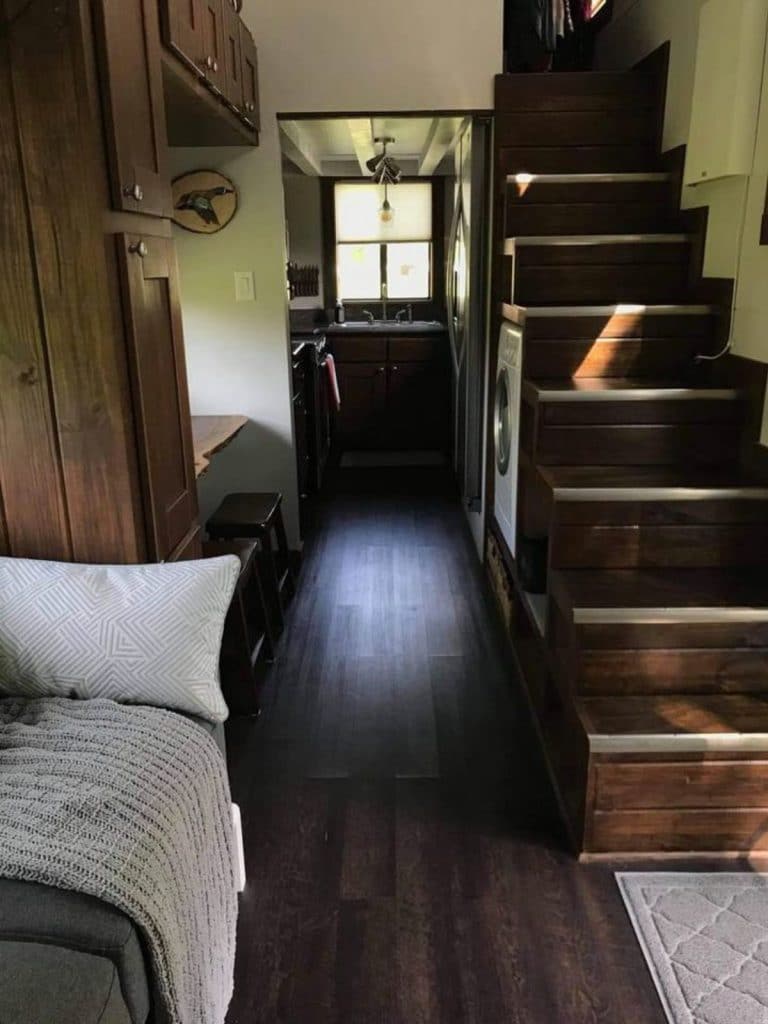 View down middle of tiny home