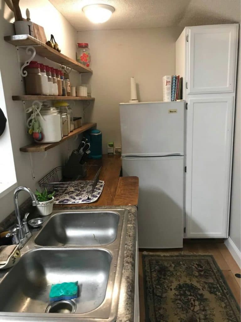 Kitchen sink with wood counter