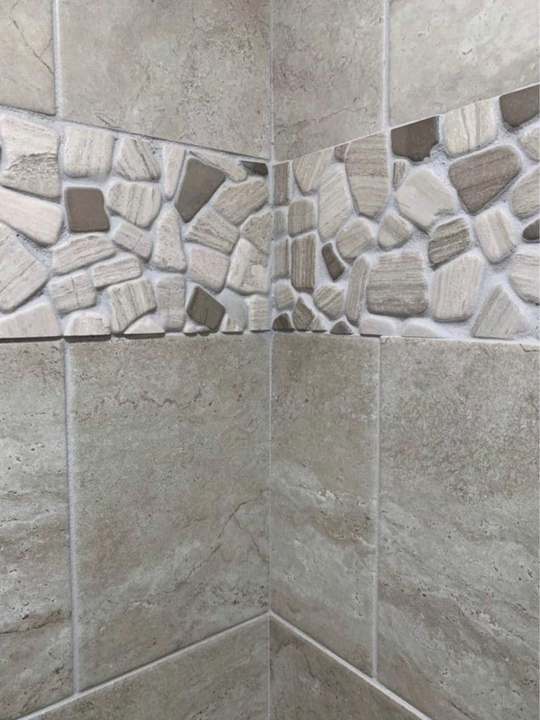 Tan tile with rock accent