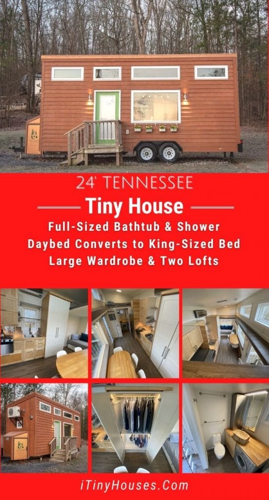 Tiny home collage with red background