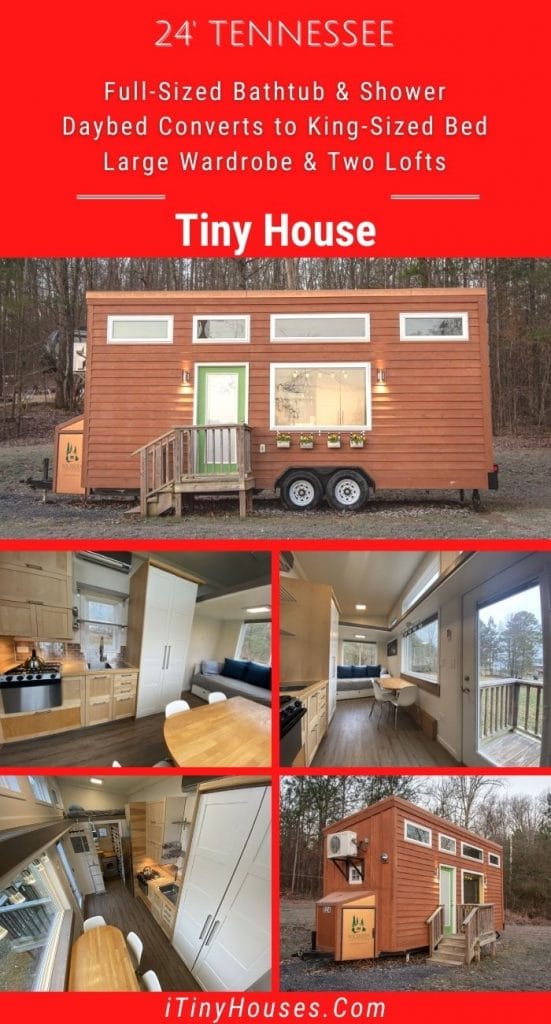 Tiny home collage with red background