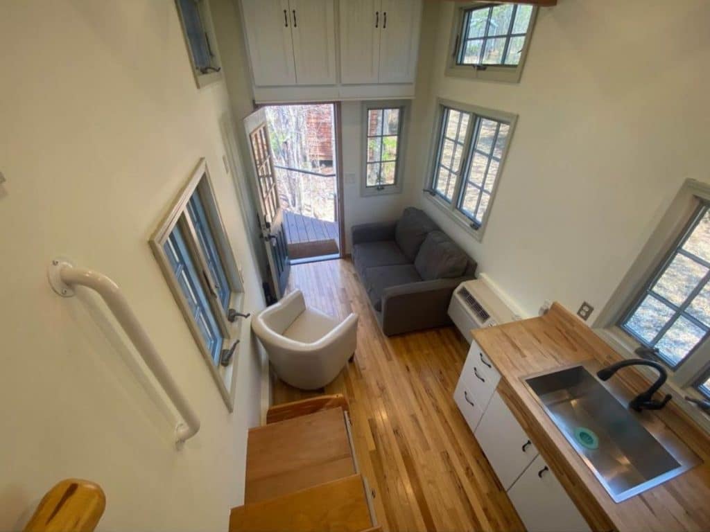 View looking down into tiny house