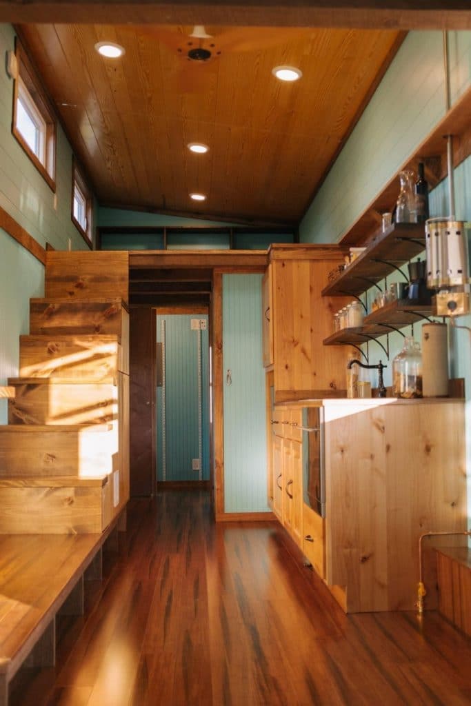 View into kitchen of tiny home