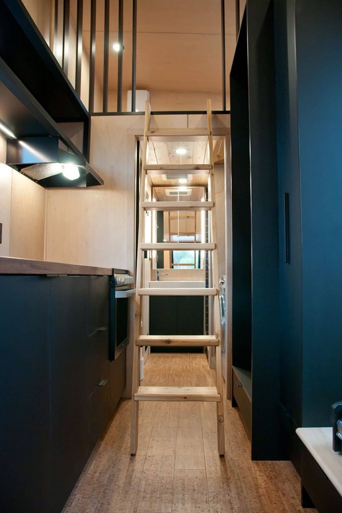 Ladder to loft in the middle of the kitchen