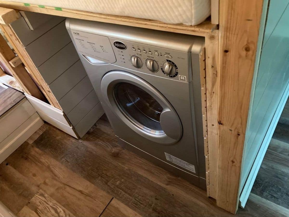 Stainless steel combination laundry under wood bed frame
