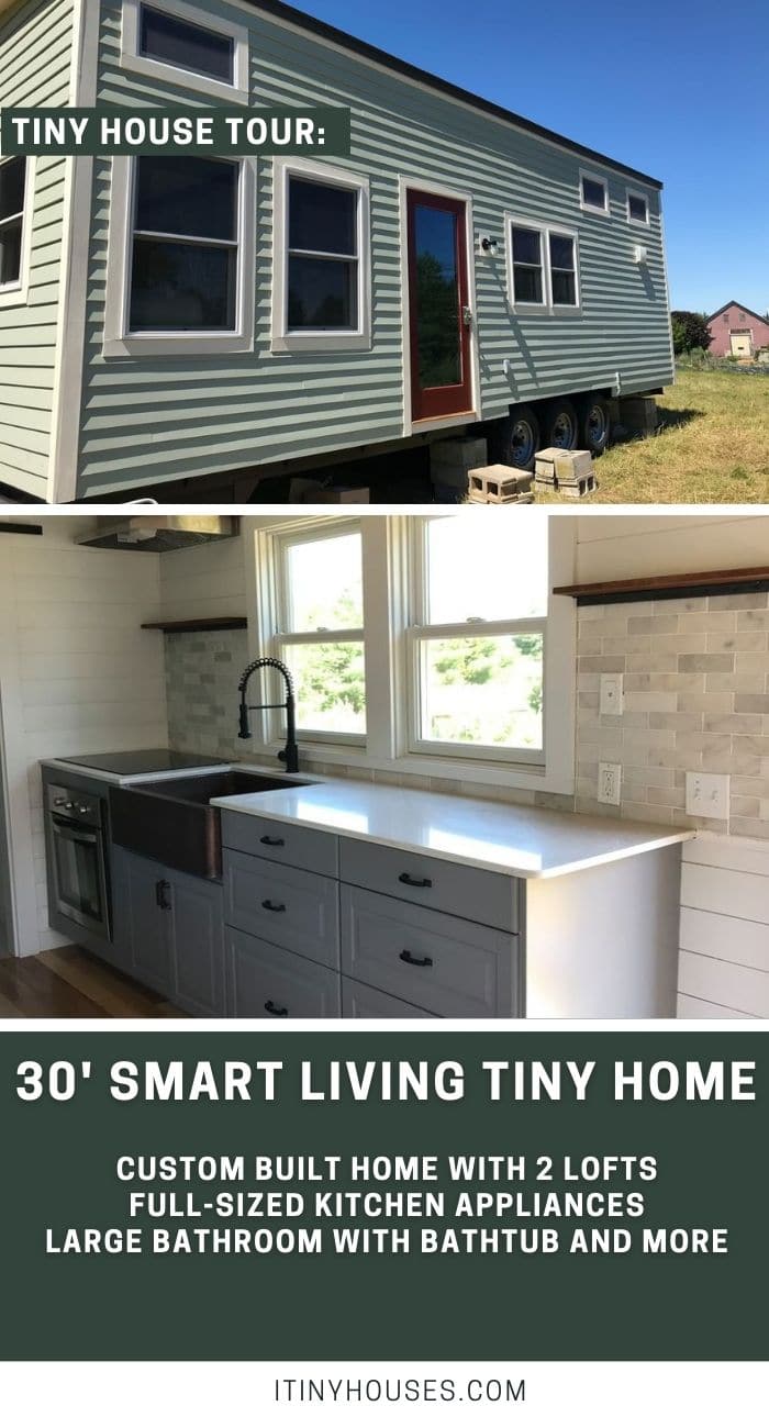 30' Custom Tiny Home Has Full Kitchen and Oversize Bathroom