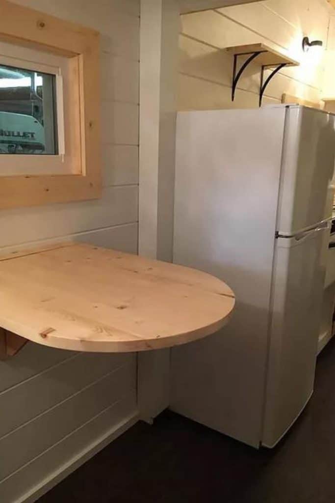 fold down table inside tiny kitchen