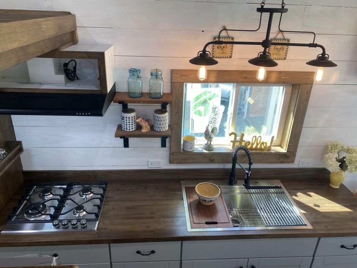view down to kitchen sink in tiny home