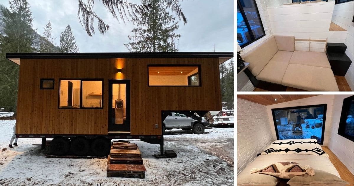 Image showcasing 26' Off Grid Luxury Tiny Home on Wheels with Solar Panels - Tiny Houses