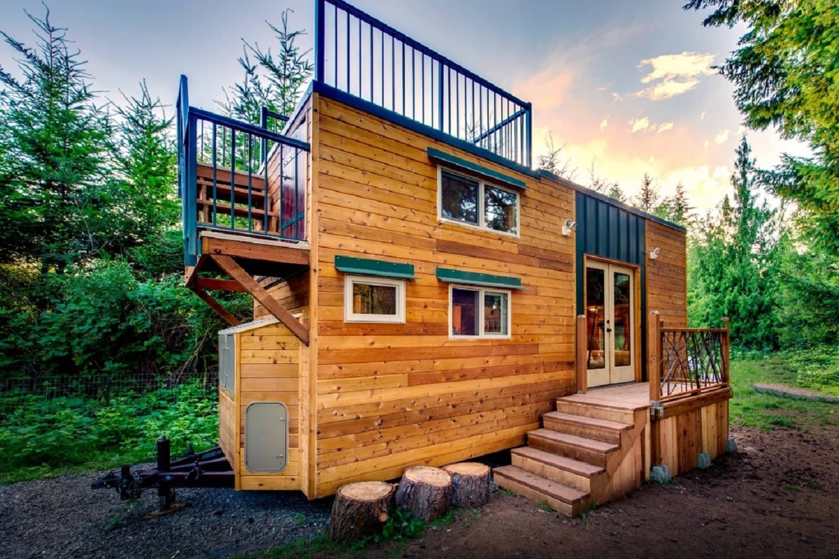 Green Tiny Cabin House on Wheels in Vancouver