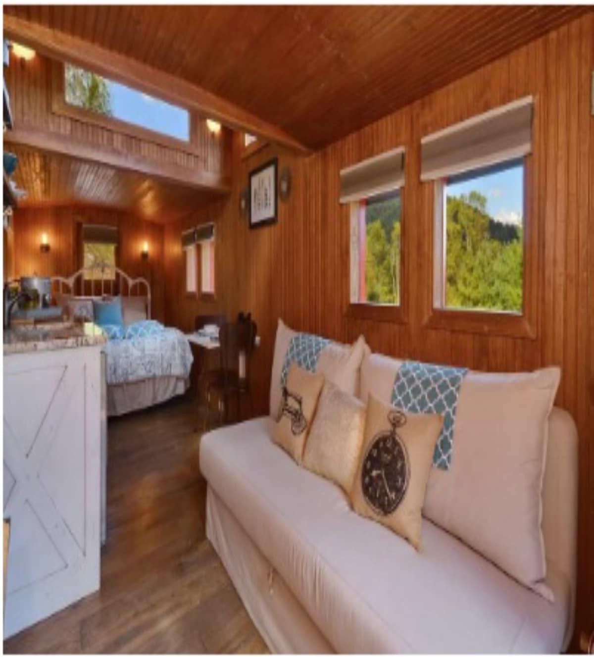 Decorative Cushions (caboose tiny house interior view)