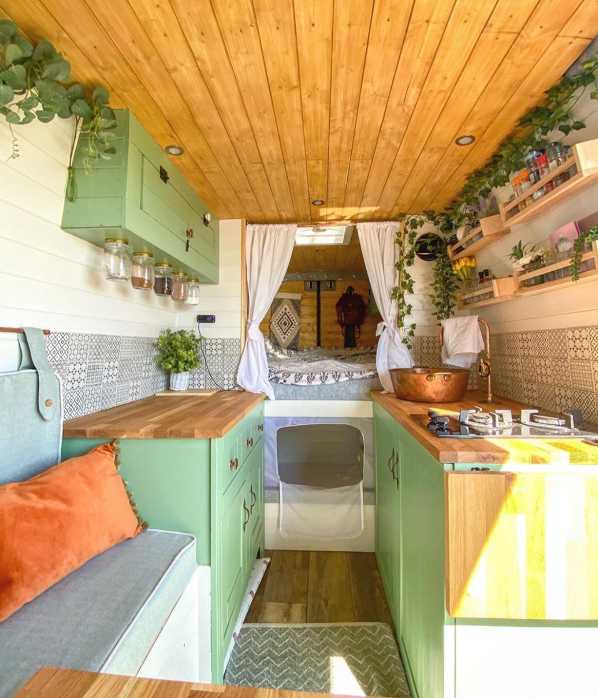 Tiny house with green furrniture