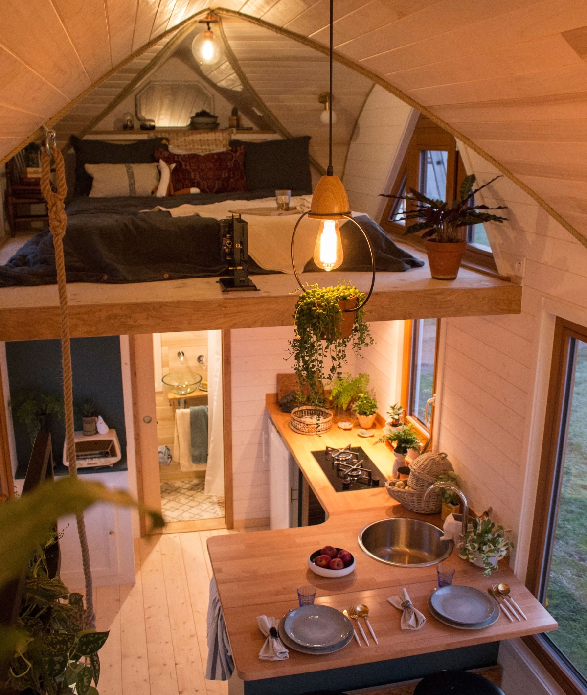 Cozy wooden loft tiny house