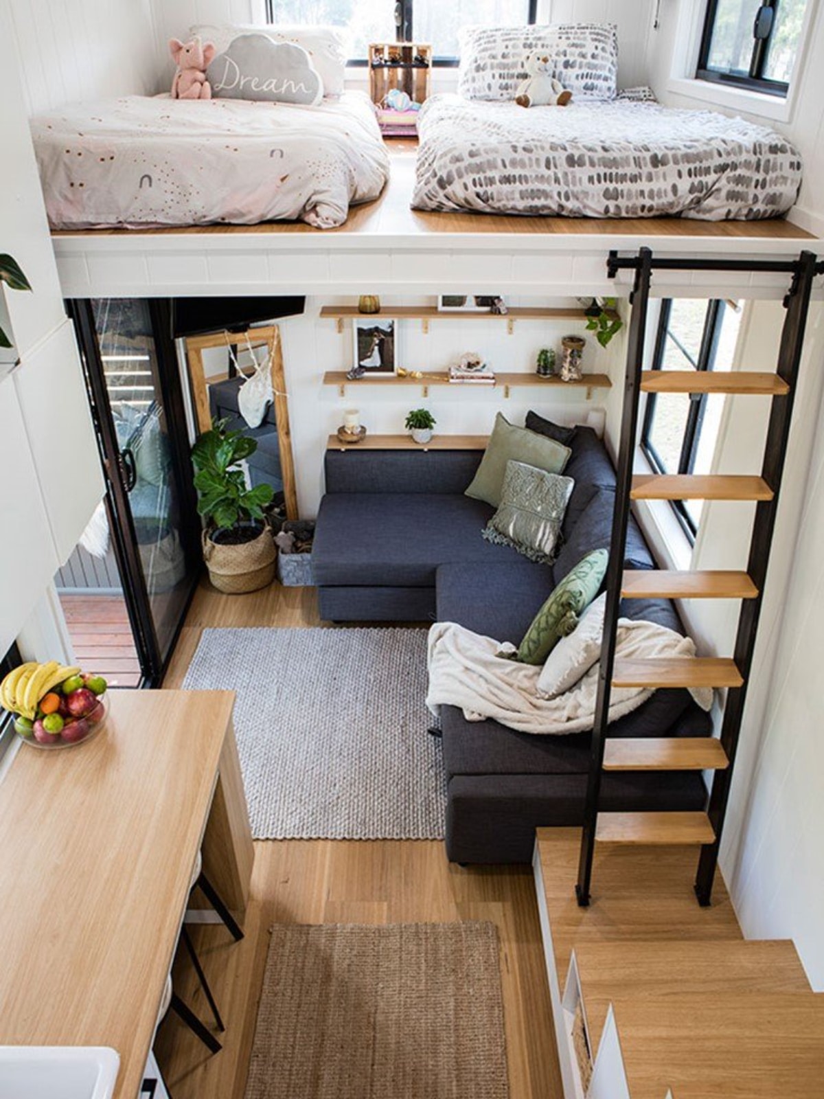High view of loft style tiny home