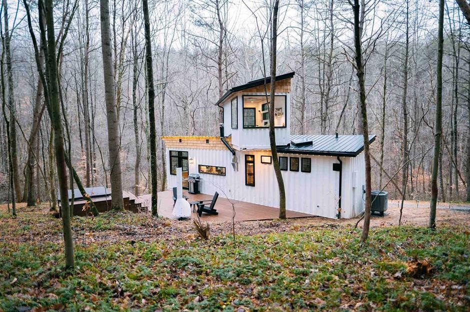 White Rectangular House in a Forest